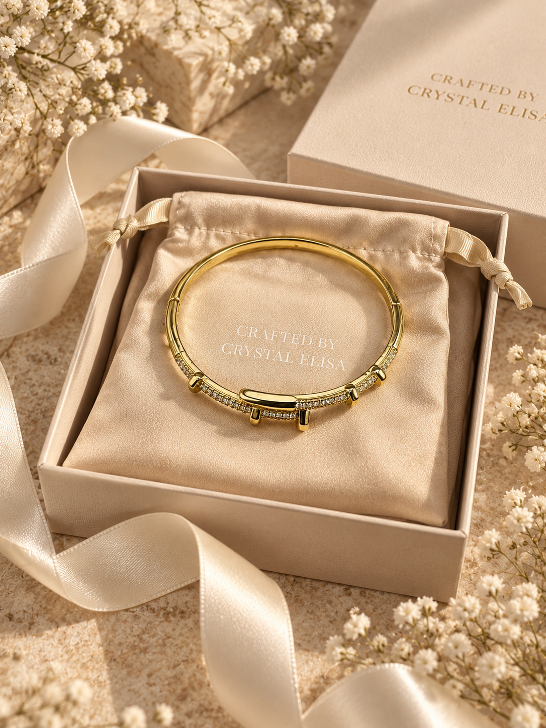Valencia Bangle, Gold Crystal Buckle Bracelet
