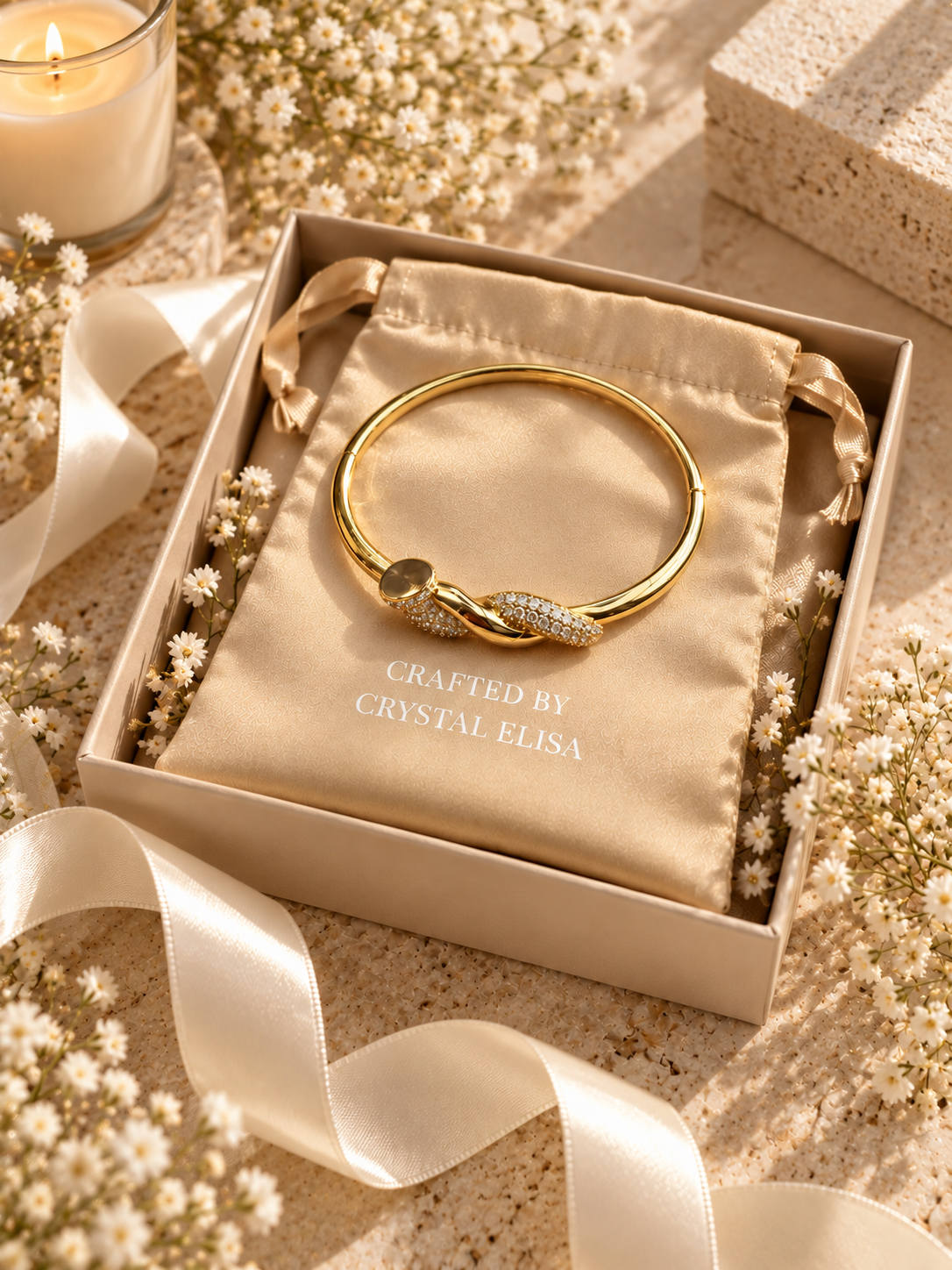 Mia Bangle, Gold & Silver Crystal Knot Bracelet