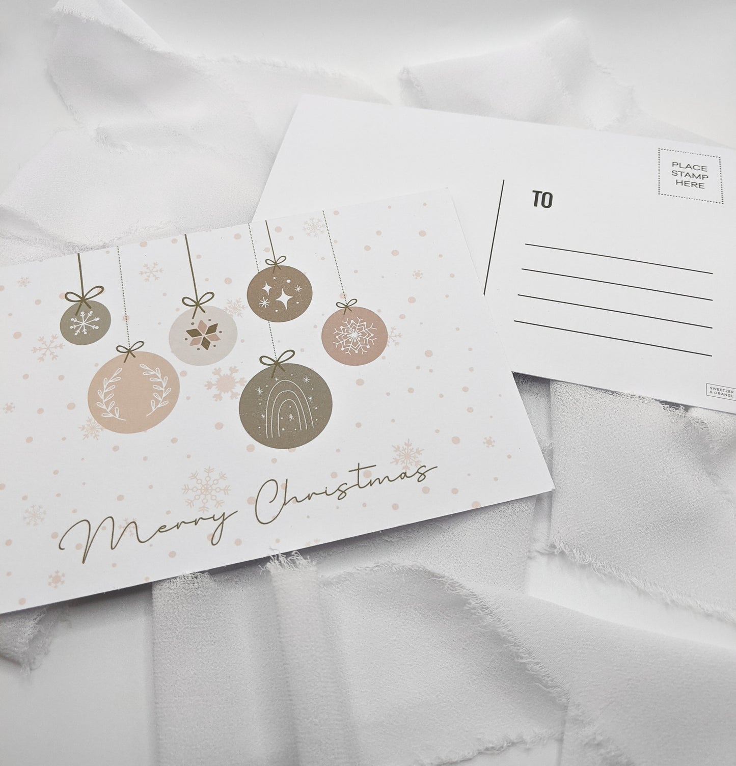 Set of 5, Christmas Ornament Postcards