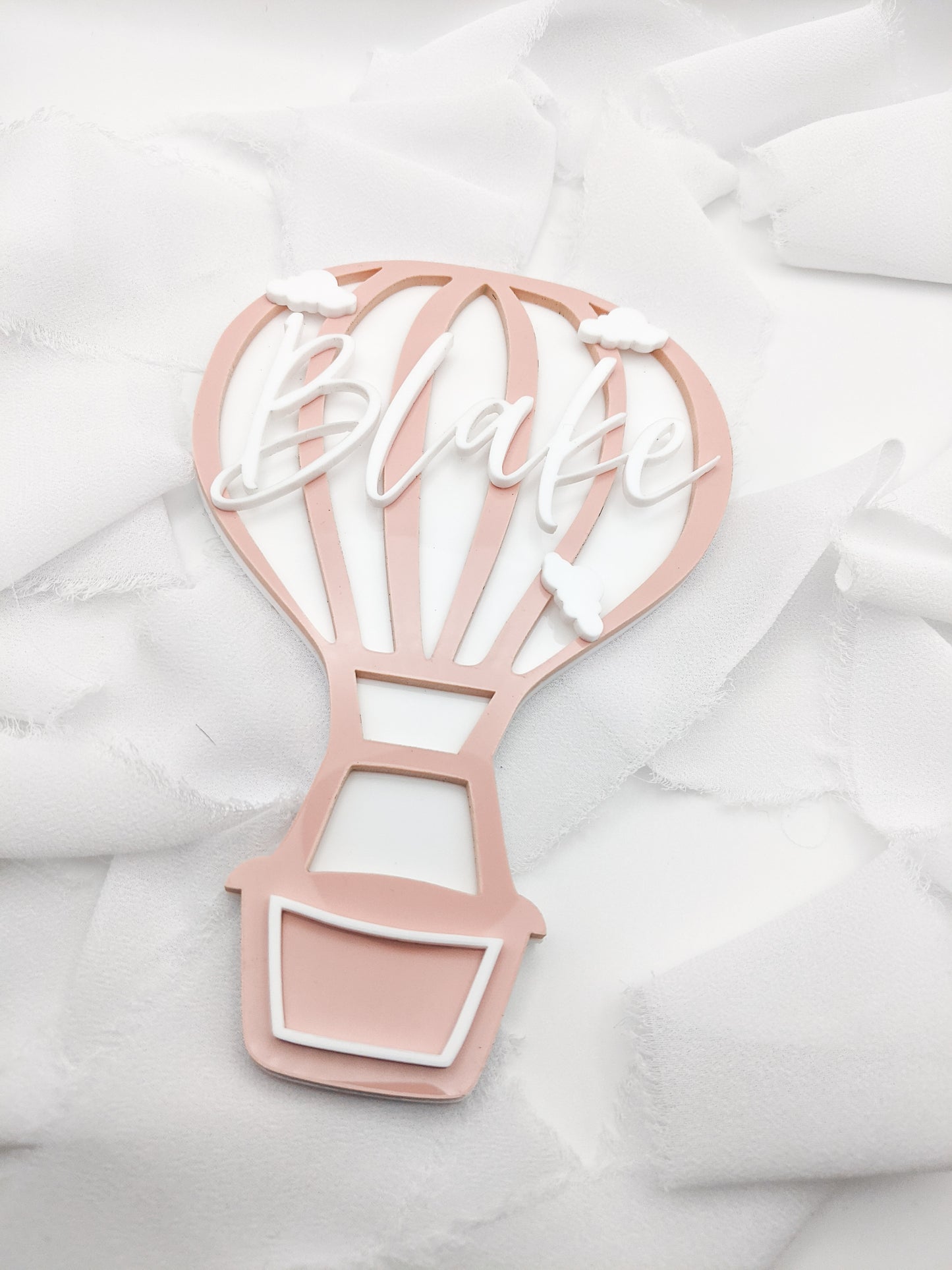 Custom Pink Hot Air Balloon Name Sign, Personalized Acrylic Cloud Kids Room Decor