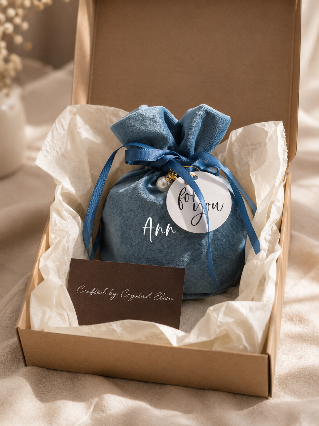 Personalized Blue Velvet Gift Bag