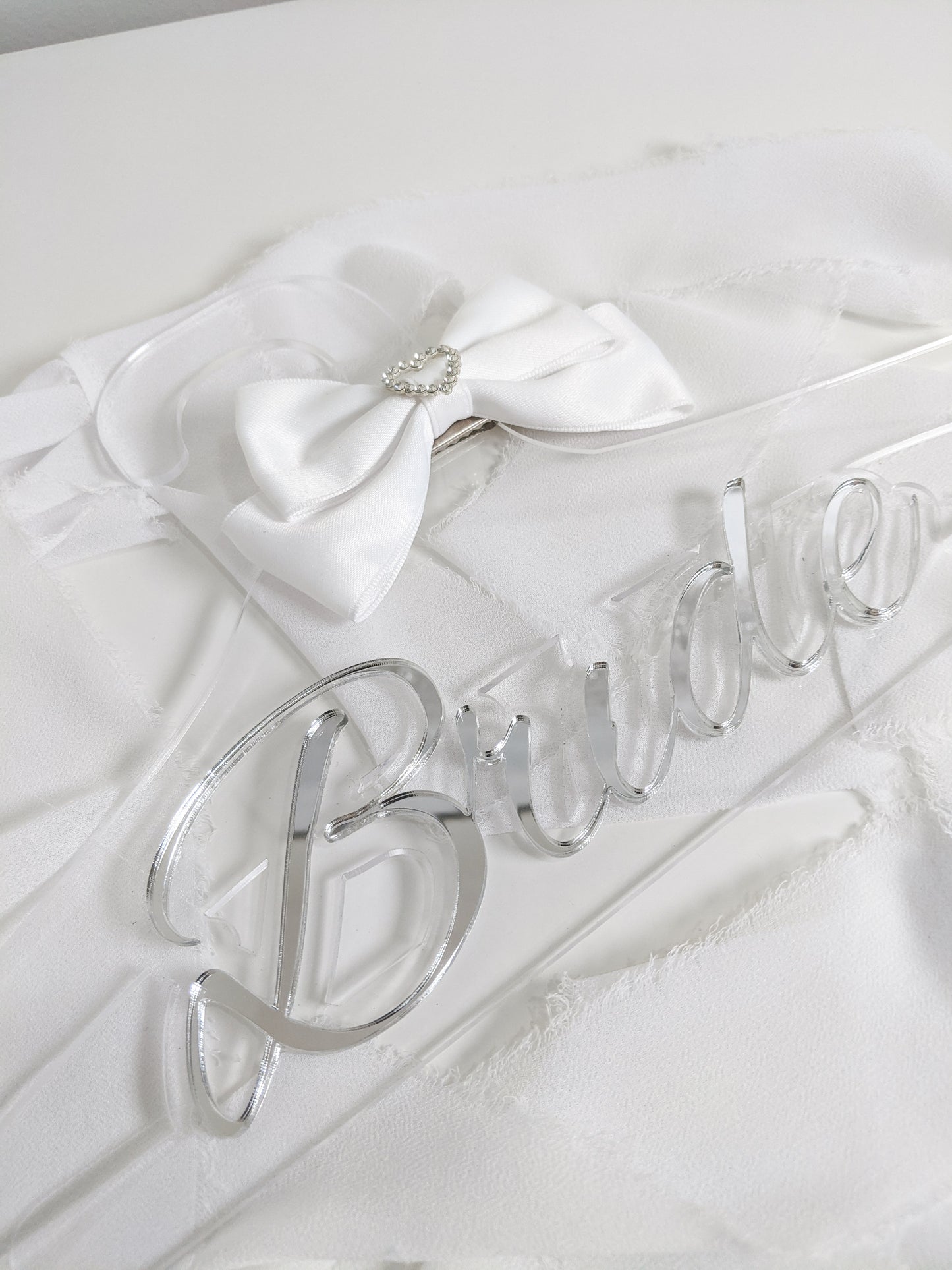 Custom Bride Acrylic Hanger with White Bow, Personalized Wedding Dress Hanger