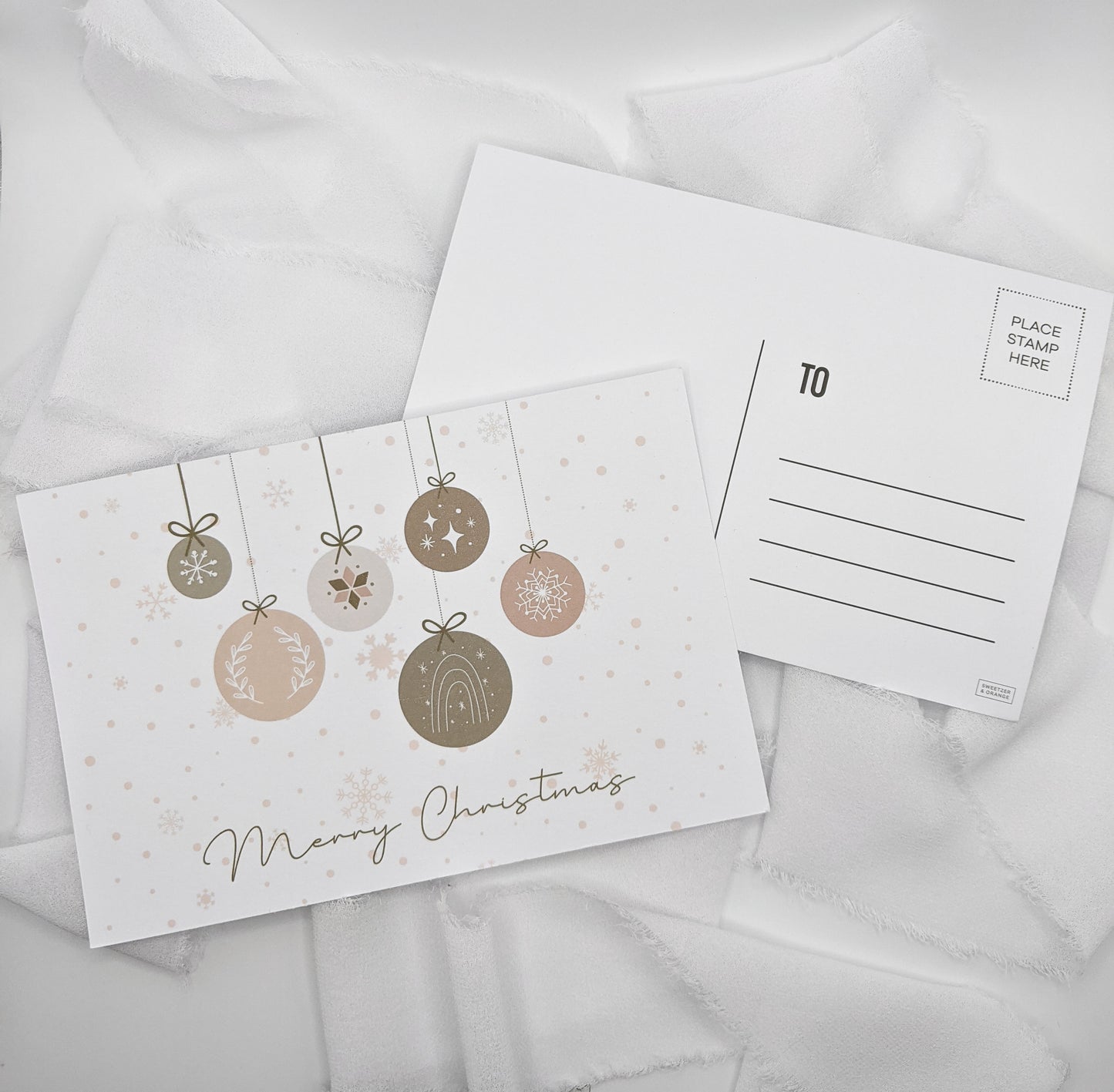 Set of 5, Christmas Ornament Postcards