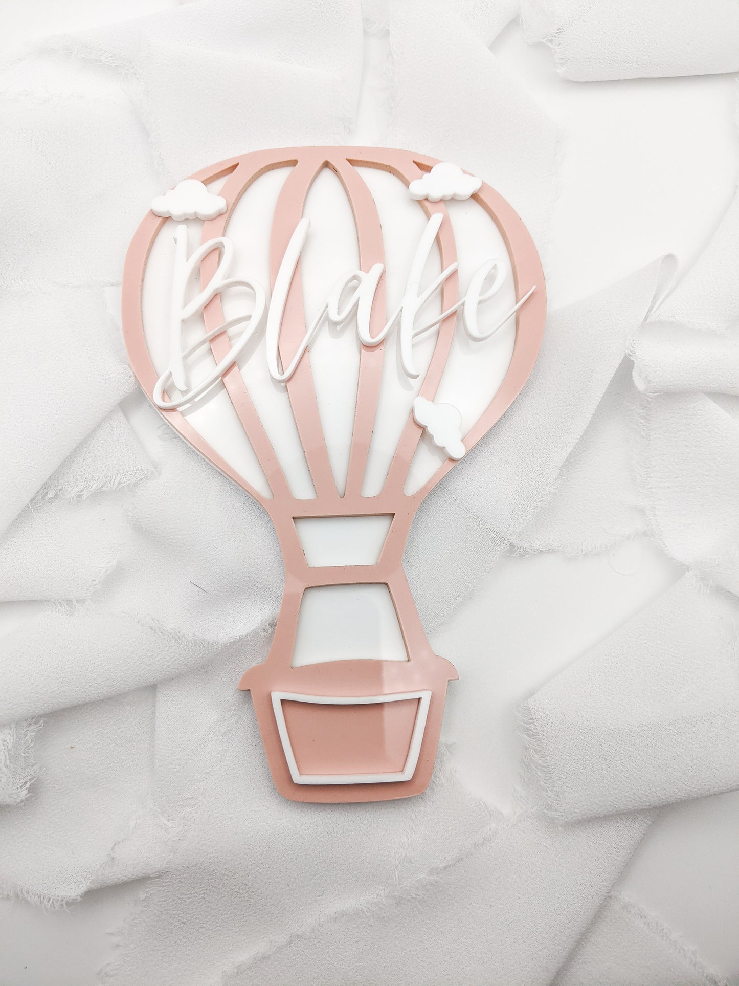 Custom Pink Hot Air Balloon Name Sign, Personalized Acrylic Cloud Kids Room Decor