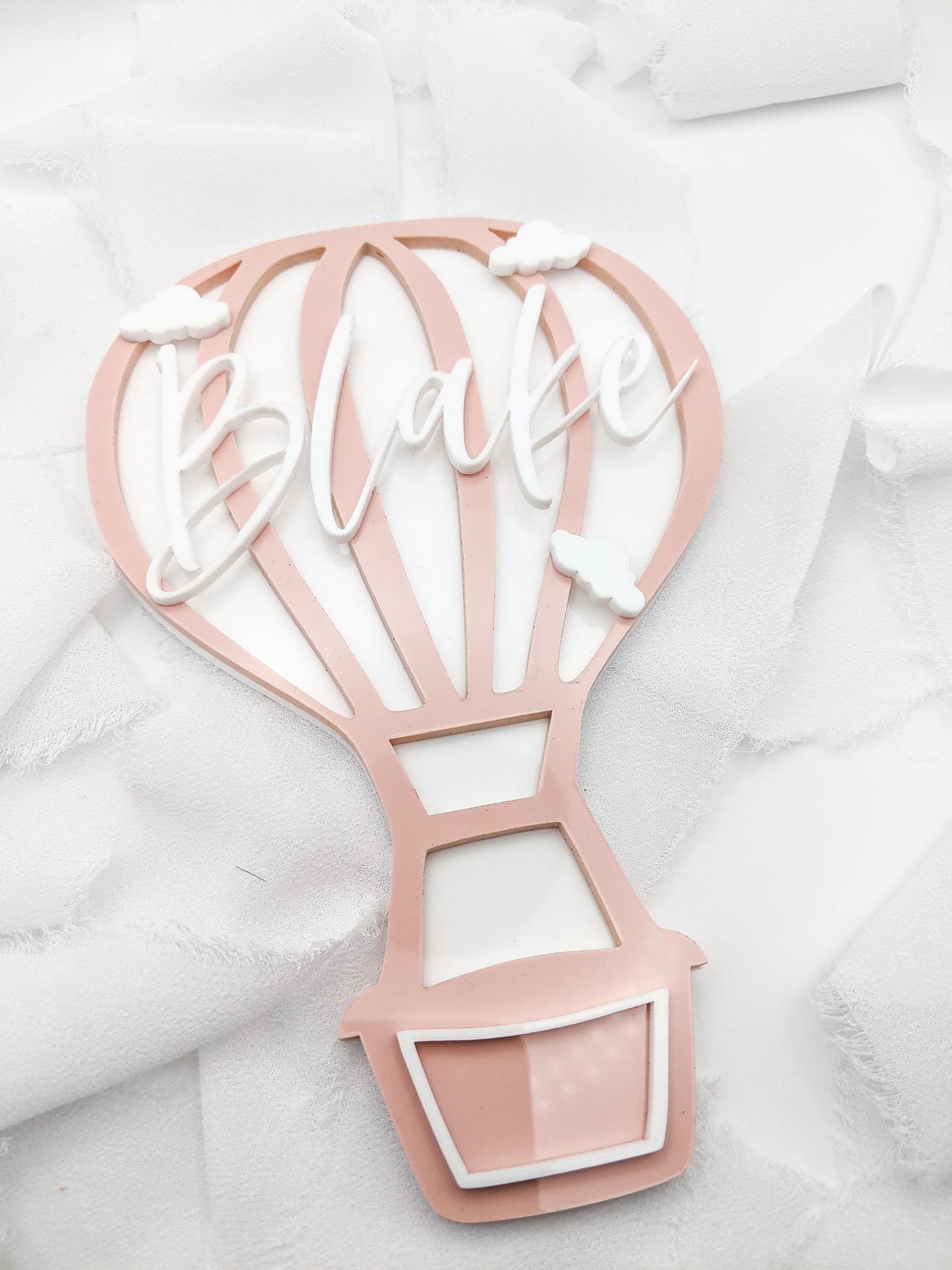 Custom Pink Hot Air Balloon Name Sign, Personalized Acrylic Cloud Kids Room Decor