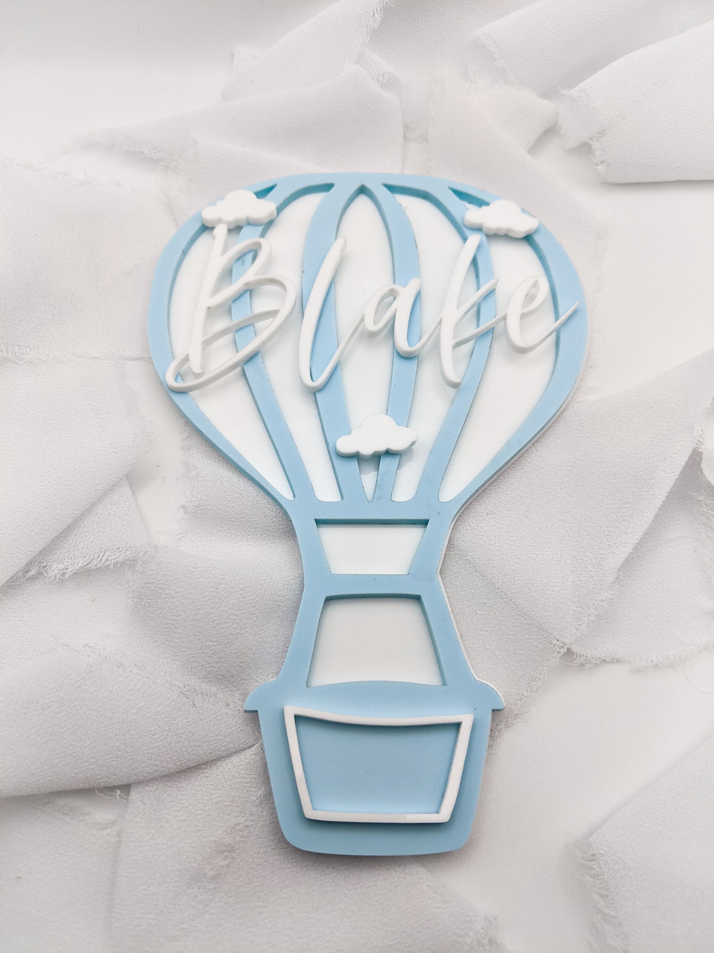Custom Name Blue Hot Air Balloon Name Sign, Personalized Acrylic Cloud Kids Room Decor