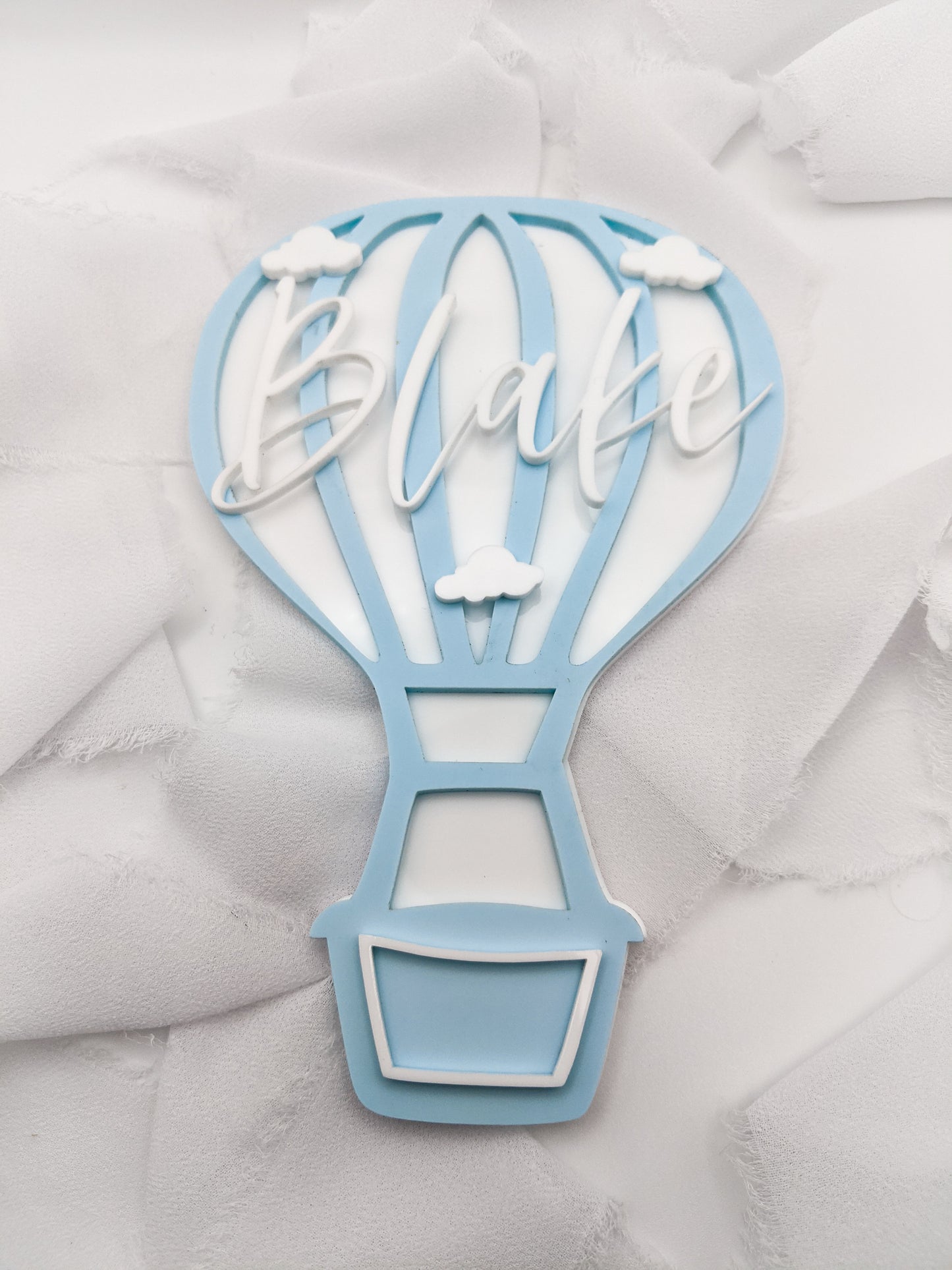 Custom Name Blue Hot Air Balloon Name Sign, Personalized Acrylic Cloud Kids Room Decor