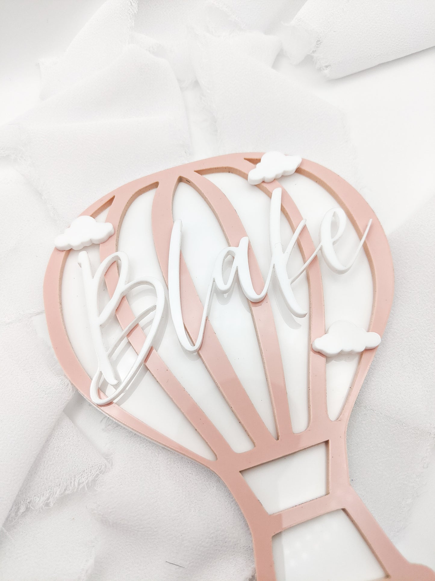 Custom Pink Hot Air Balloon Name Sign, Personalized Acrylic Cloud Kids Room Decor