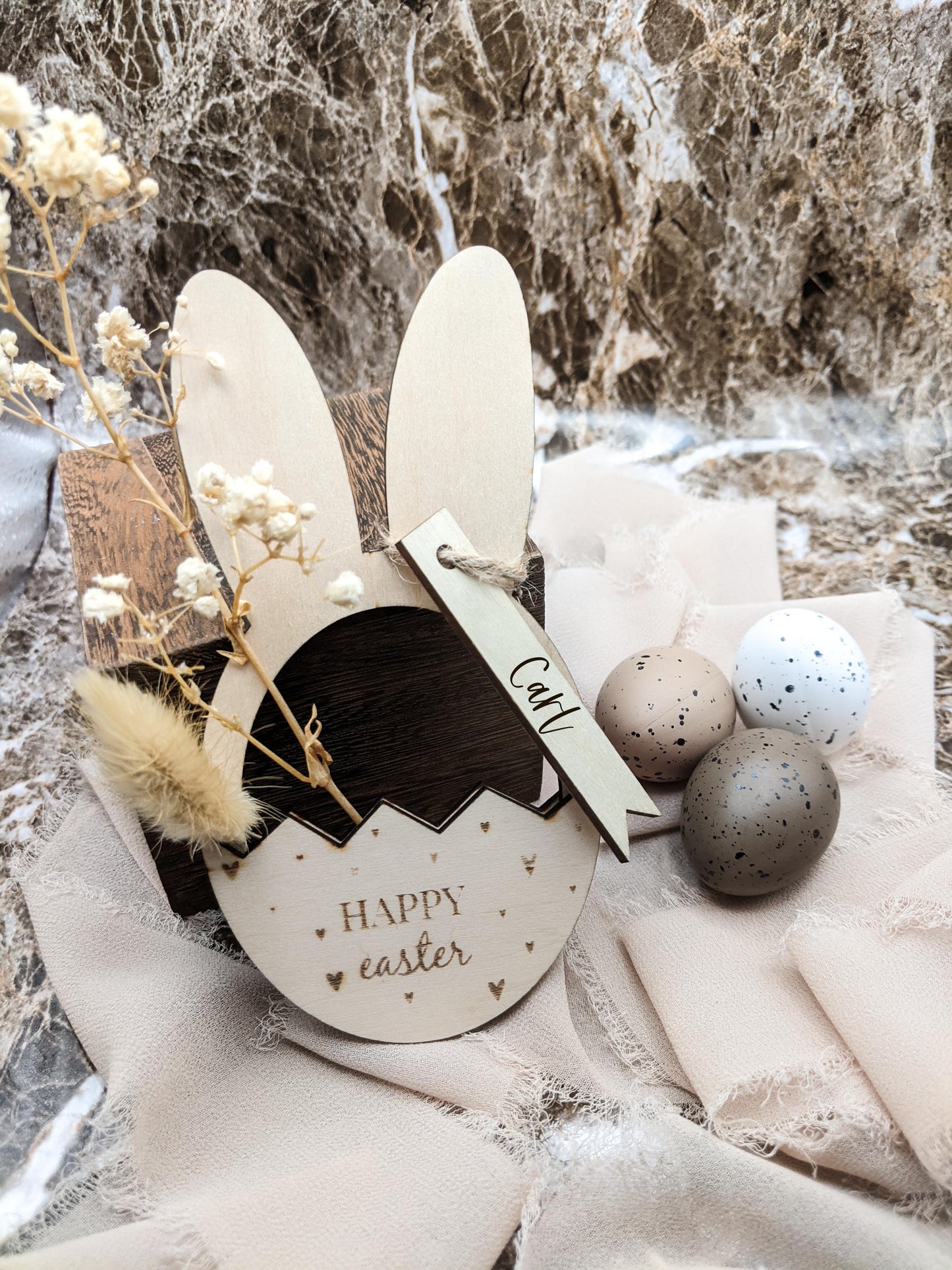 Custom Easter Bunny Wood Tag Pocket