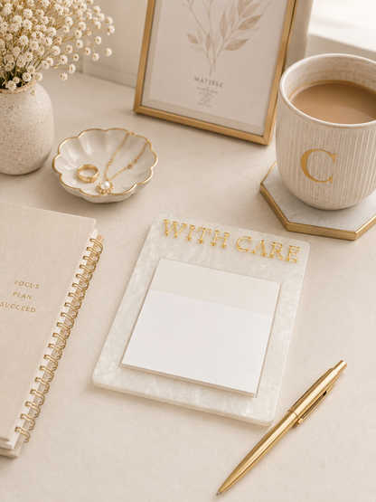 Personalized Acrylic Sticky Note Holder, Custom Office Desk Organizer