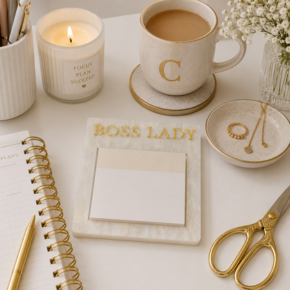 Personalized Acrylic Sticky Note Holder, Custom Office Desk Organizer
