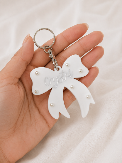 Personalized Pearl Bow Keychain, Custom Name Gift
