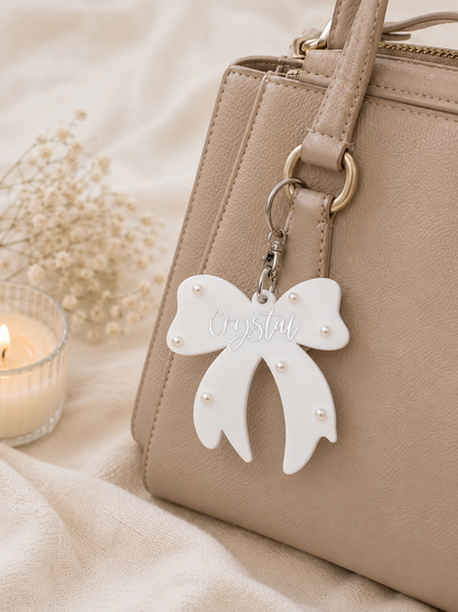 Personalized Pearl Bow Keychain, Custom Name Gift
