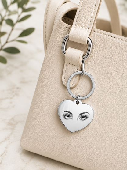 The Sweetheart Signature Keychain, Custom Engraved Heart Keychain with Name or Photo