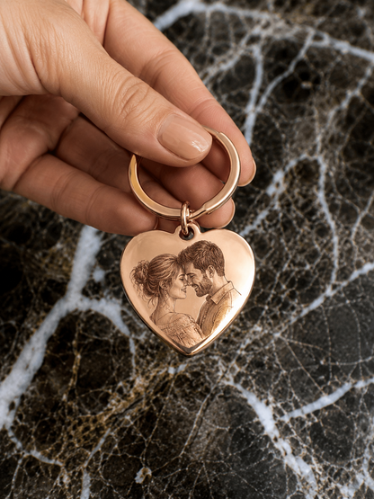 The Sweetheart Signature Keychain, Custom Engraved Heart Keychain with Name or Photo