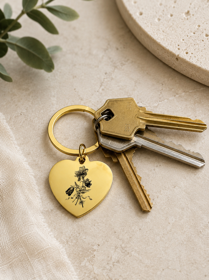 The Sweetheart Signature Keychain, Custom Engraved Heart Keychain with Name or Photo
