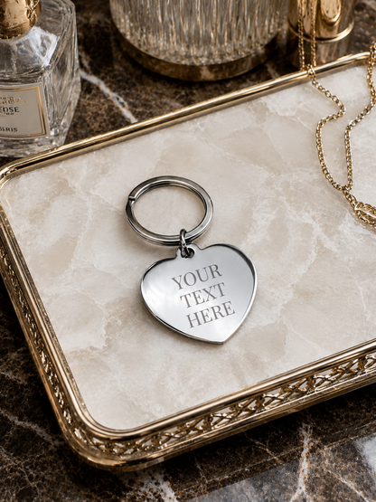 The Sweetheart Signature Keychain, Custom Engraved Heart Keychain with Name or Photo