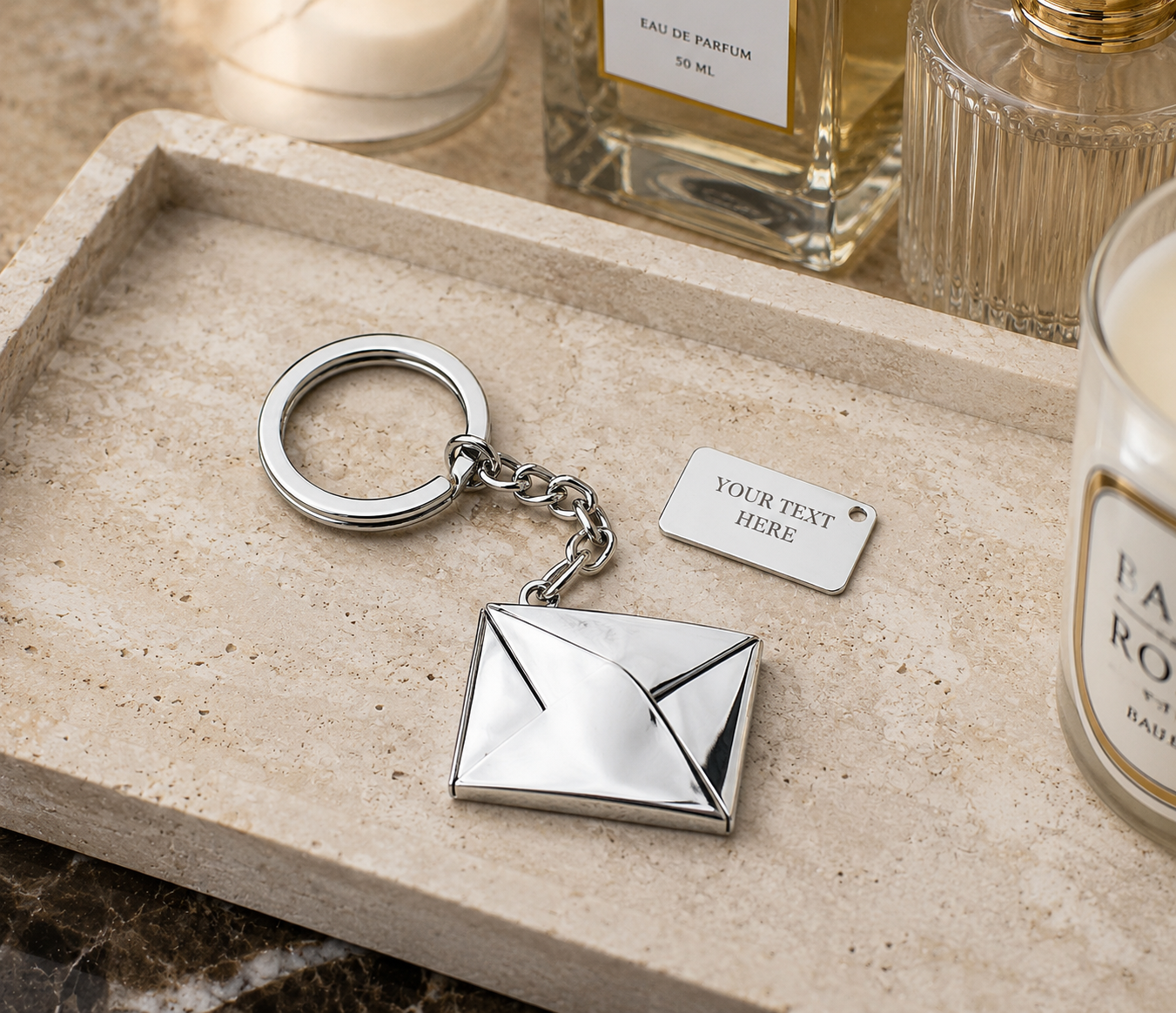 The Message Signature Keychain, Custom Engraved Envelope Keychain with Name or Photo