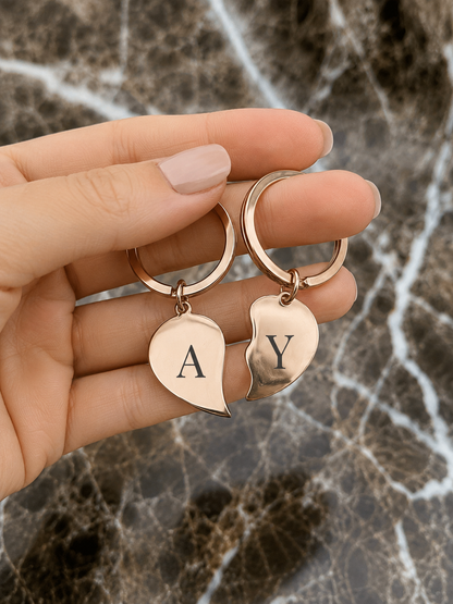 The Everbond Signature Keychain, Custom Engraved Heart Keychain with Name or Photo