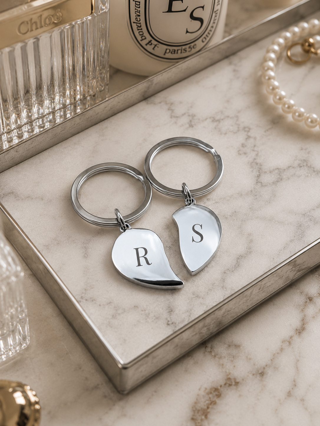 The Everbond Signature Keychain, Custom Engraved Heart Keychain with Name or Photo