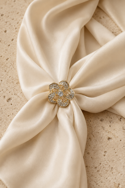 Gold Crystal Flower Brooch, Elegant Floral Lapel Pin