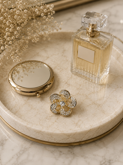 Gold Crystal Flower Brooch, Elegant Floral Lapel Pin