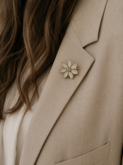 White Flower Brooch, Elegant Floral Lapel Pin