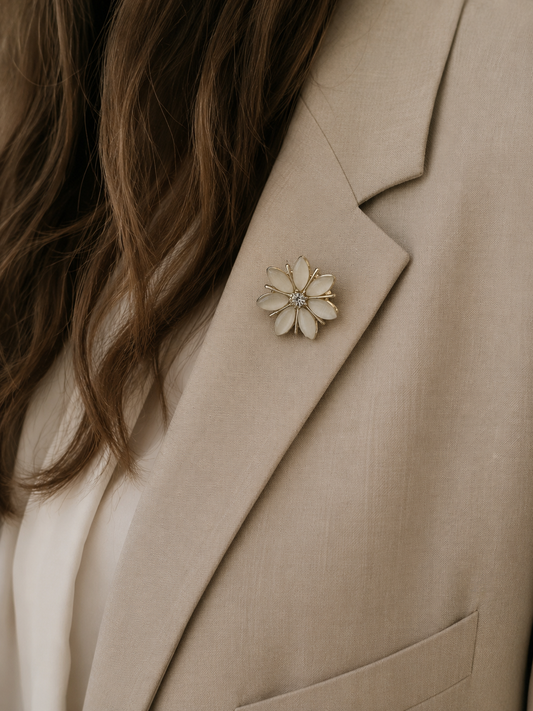 White Flower Brooch, Elegant Floral Lapel Pin