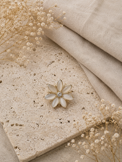 White Flower Brooch, Elegant Floral Lapel Pin