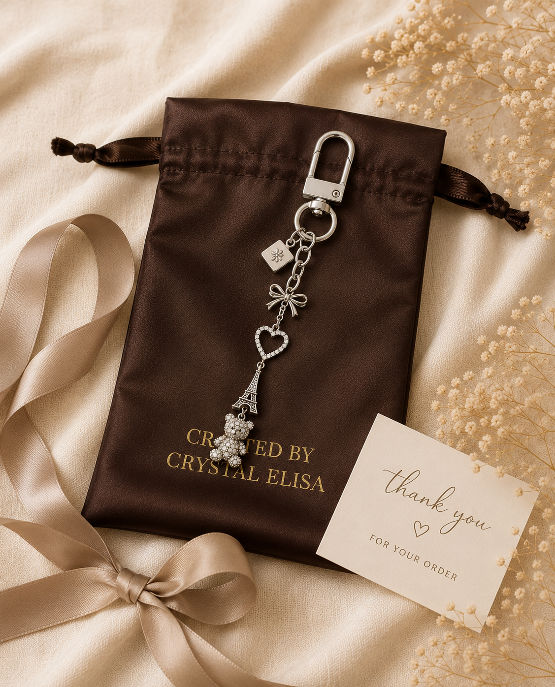 Silver Bag Charm, Purse Accessory, Handbag Charm