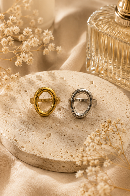 Halo Ring: Gold & Silver Oval-Shaped Band