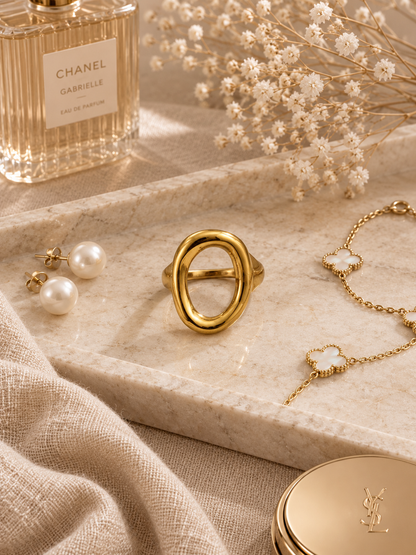 Halo Ring: Gold & Silver Oval-Shaped Band
