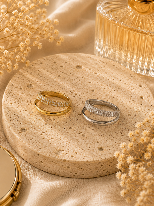 Marlowe Stack Ring: Gold & Silver Double Band Ring