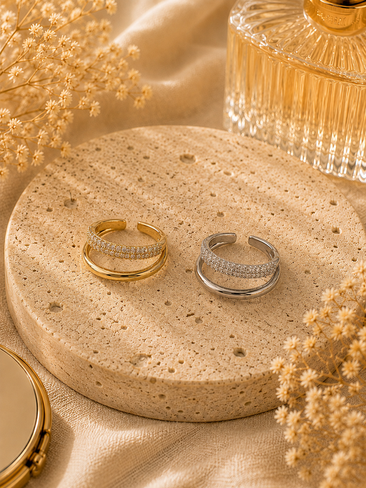 Marlowe Stack Adjustable Ring: Gold & Silver Double Band Ring