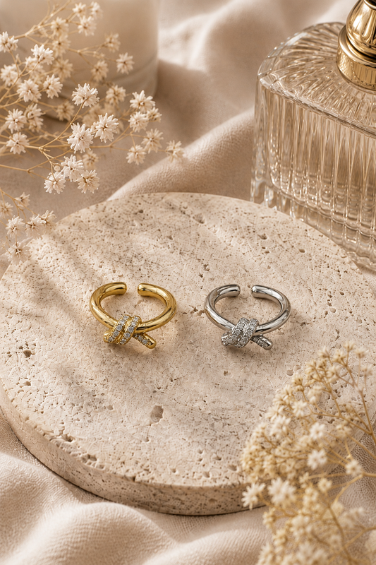Willow Knot Ring: Gold & Silver Crystal Knot Ring