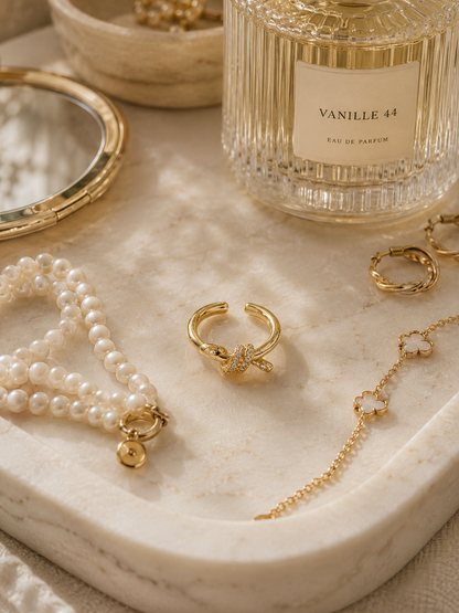 Willow Knot Adjustable Ring: Gold & Silver Crystal Knot Ring