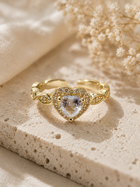 Roselyn Heart Ring: Gold Crystal Heart Ring