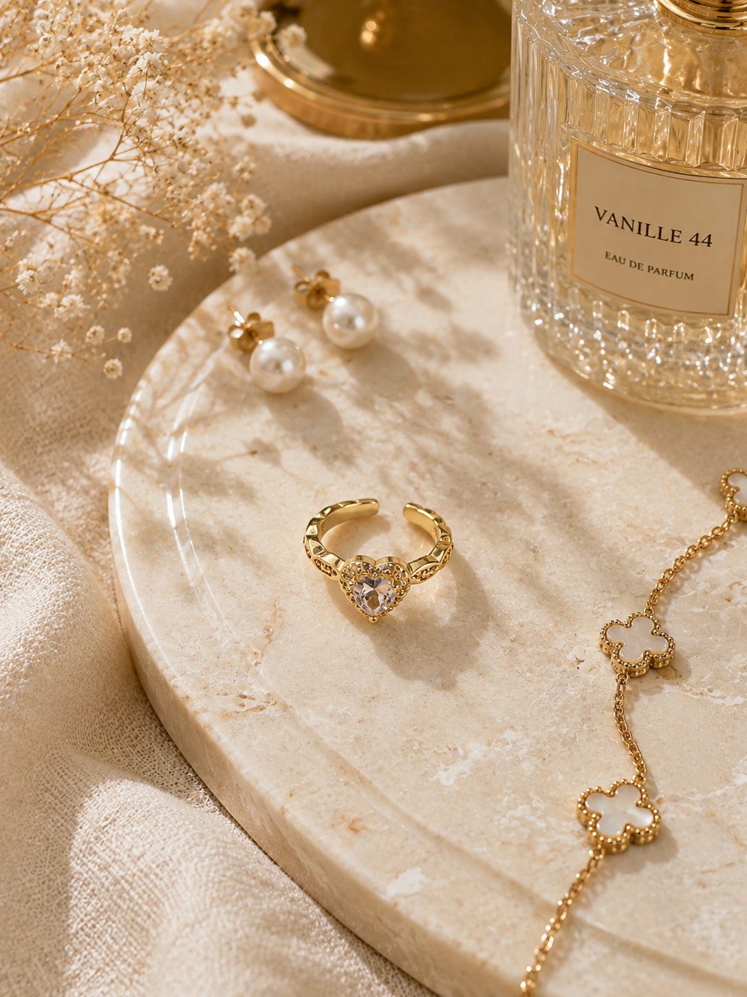 Roselyn Heart Adjustable Ring: Gold Crystal Heart Ring