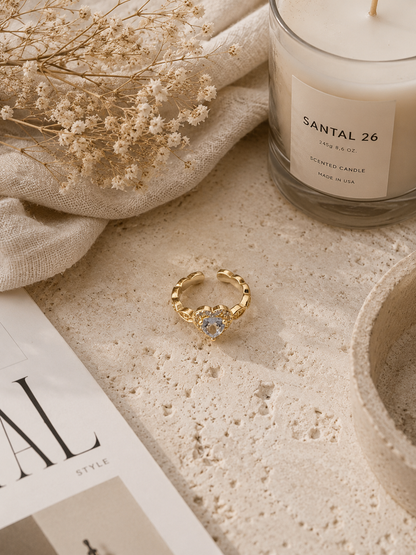 Roselyn Heart Adjustable Ring: Gold Crystal Heart Ring