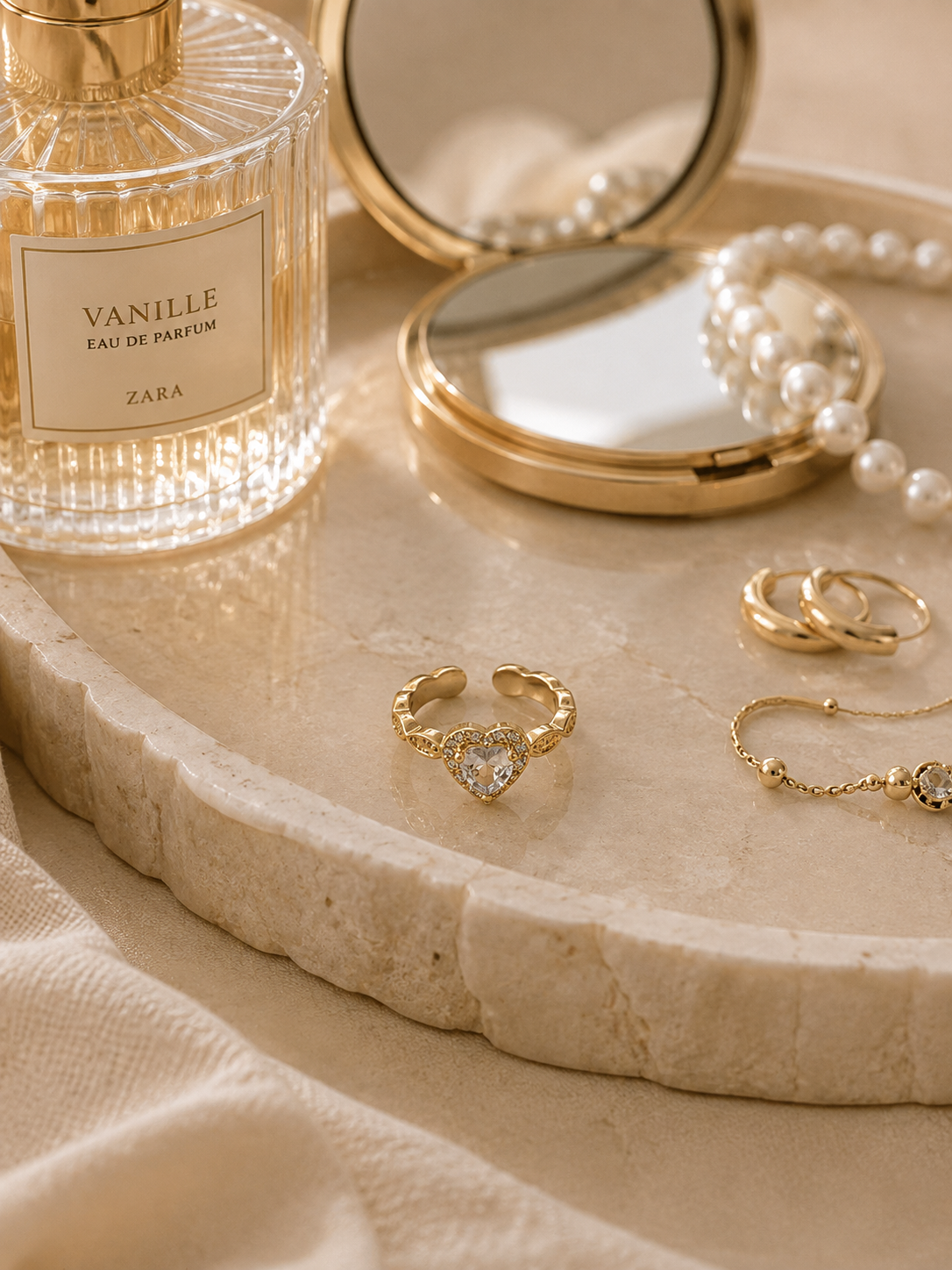 Roselyn Heart Adjustable Ring: Gold Crystal Heart Ring