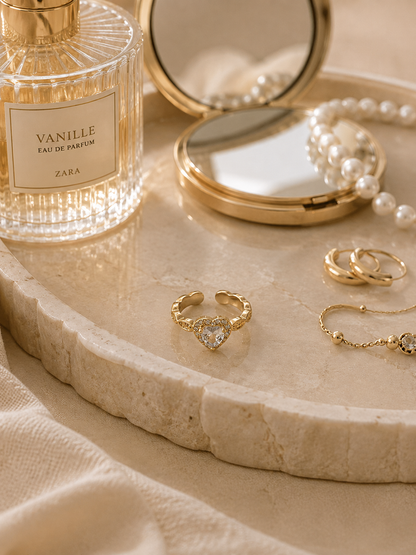 Roselyn Heart Adjustable Ring: Gold Crystal Heart Ring