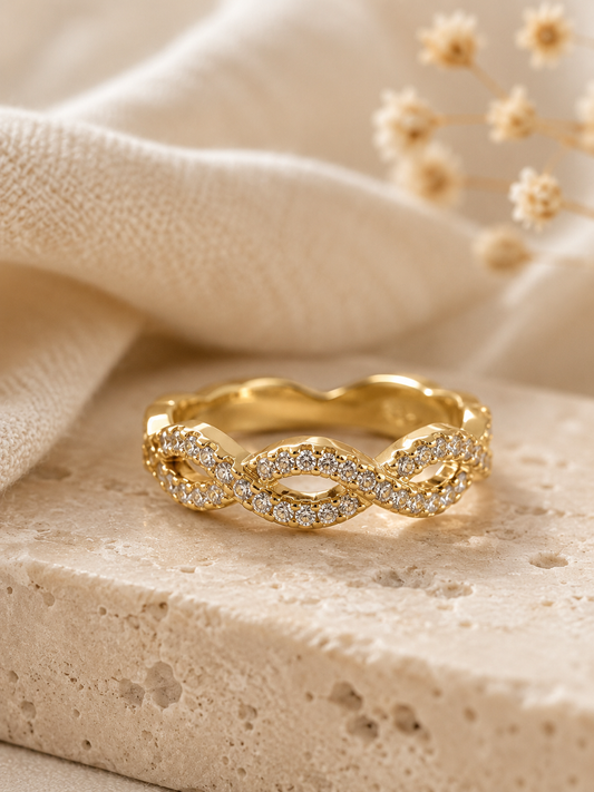 Aurora Ring: Gold Twisted Crystal Band