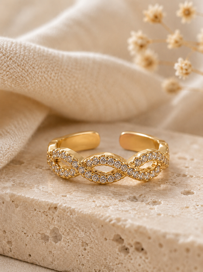 Aurora Adjustable Ring: Gold Twisted Crystal Band