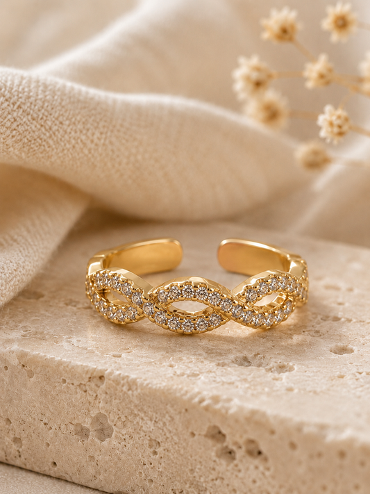 Aurora Adjustable Ring: Gold Twisted Crystal Band