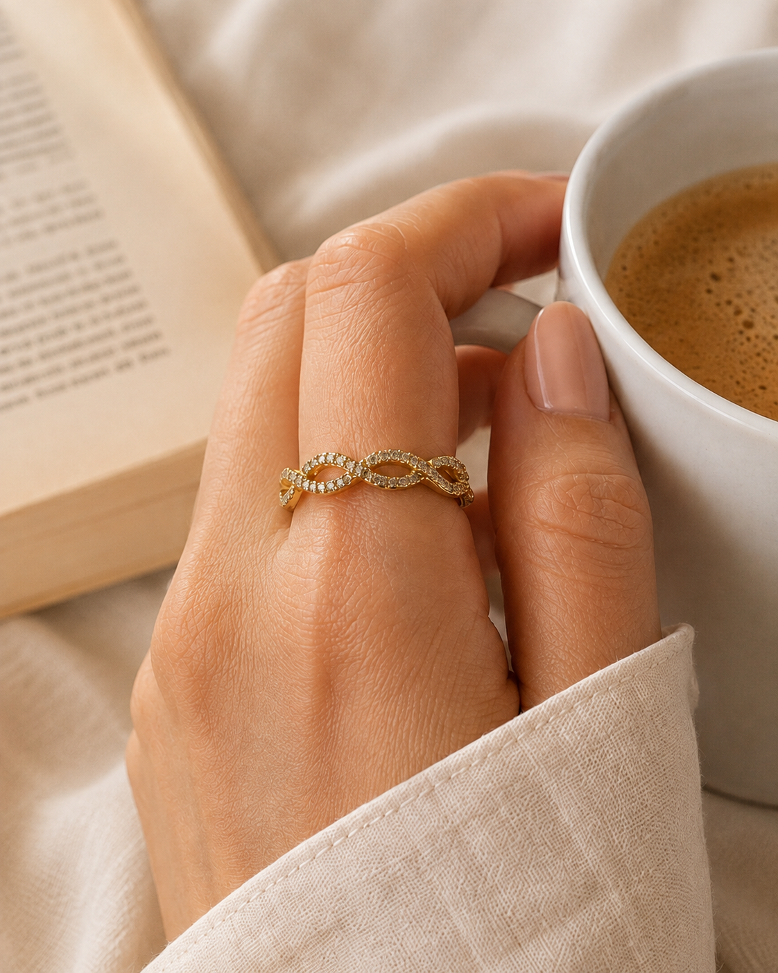 Aurora Ring: Gold Twisted Crystal Band