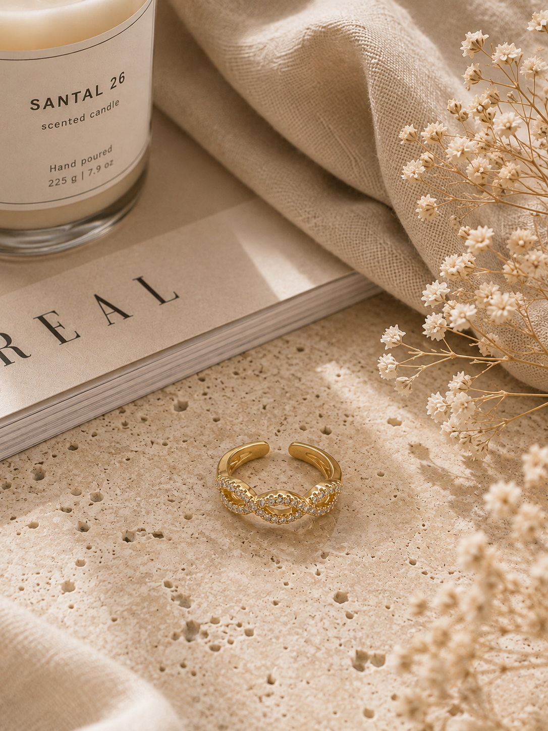 Aurora Ring: Gold Twisted Crystal Band
