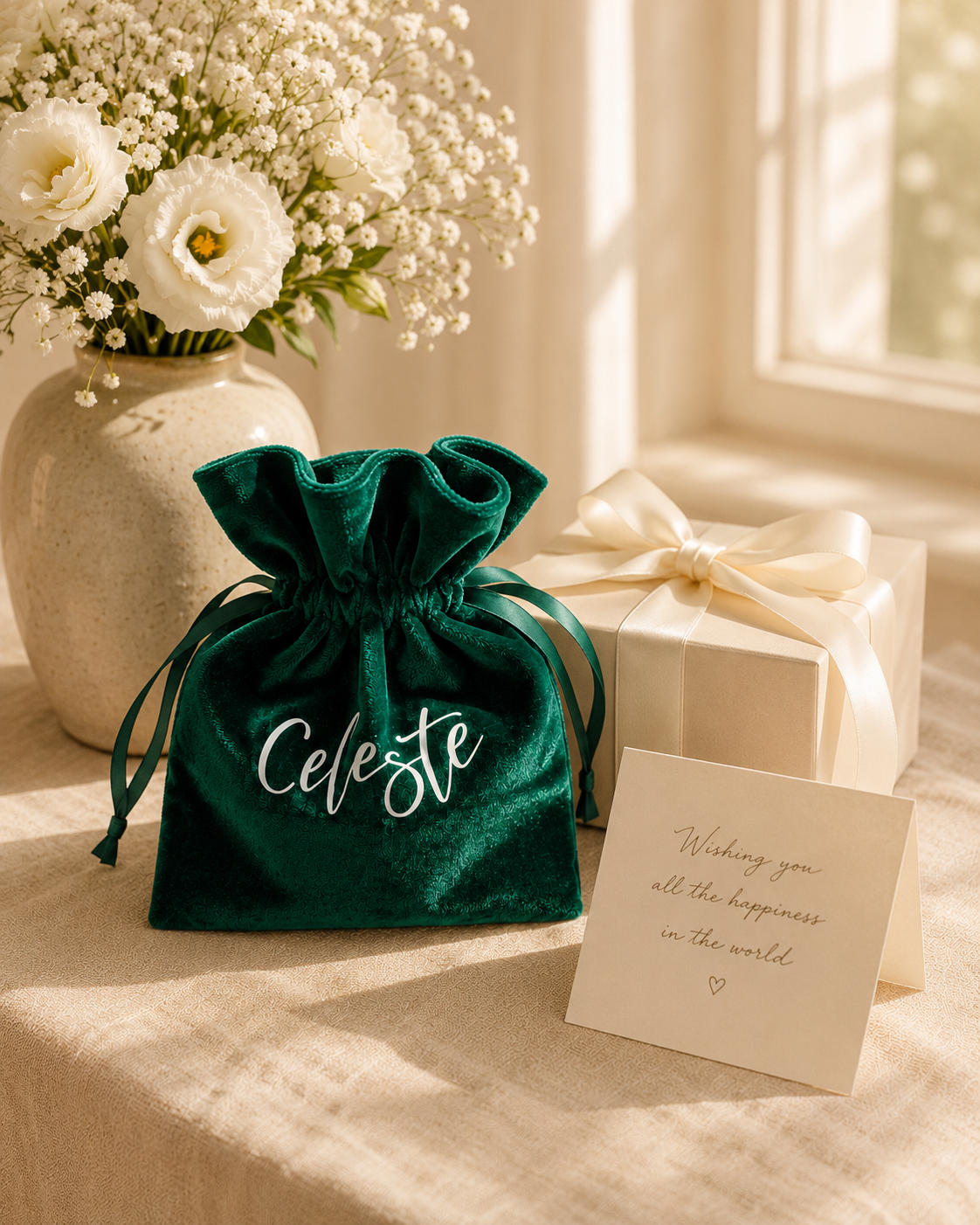Personalized Green Velvet Gift Bag