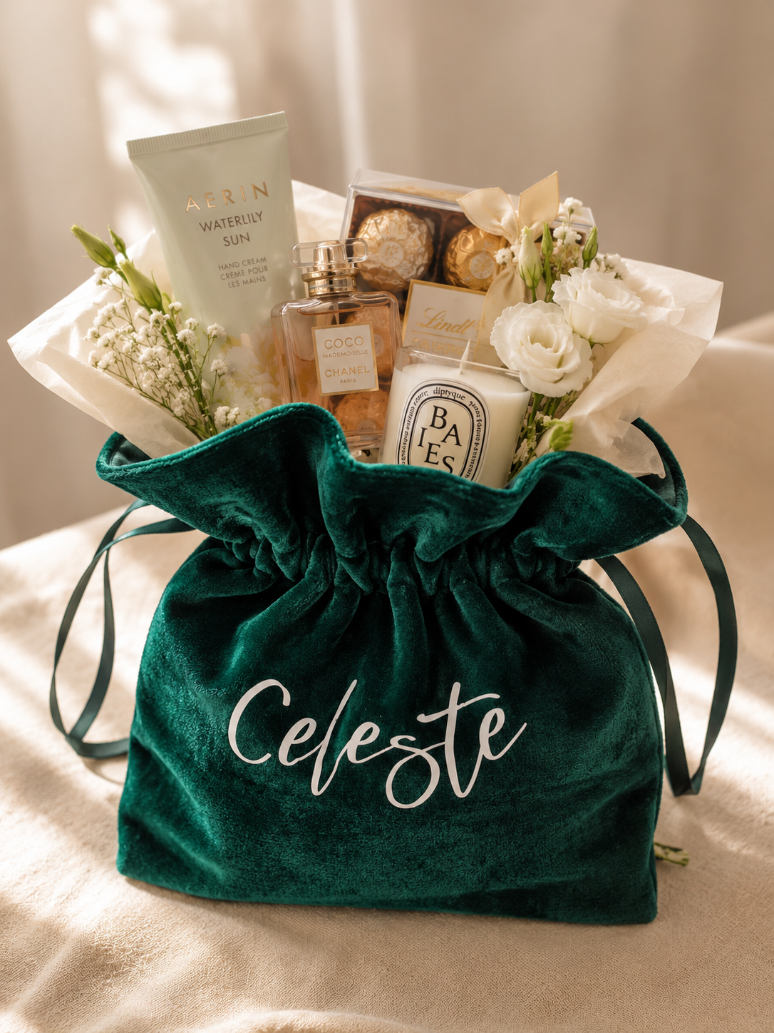 Personalized Green Velvet Gift Bag
