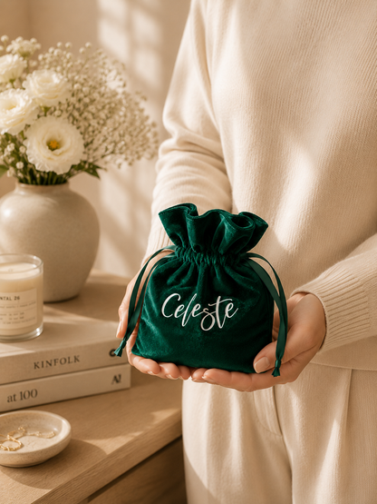 Personalized Green Velvet Gift Bag