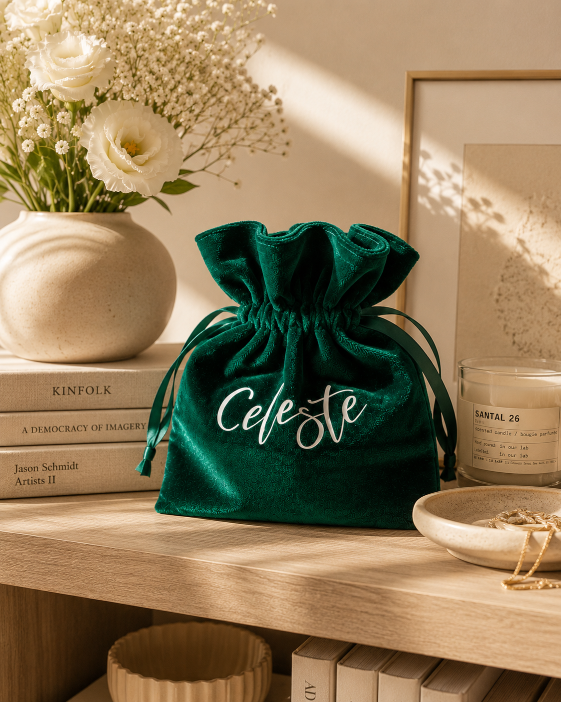Personalized Green Velvet Gift Bag